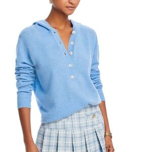 Luxurious 100% Cashmere Hooded Henley Sweater By Aqua in Blue